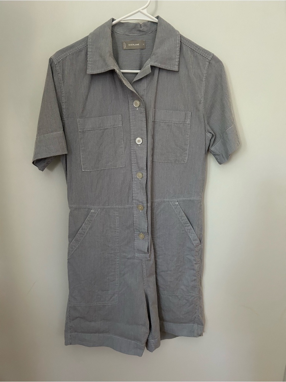 Everlane Gray-blue Short-Sleeve Utility Romper